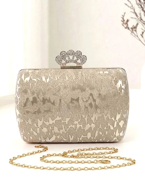 Glittering Rhinestone Crown Clasp Evening Clutch Bag for Brides & Wedding Guests
