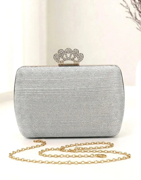 Glittering Rhinestone Crown Clasp Evening Clutch Bag for Brides & Wedding Guests