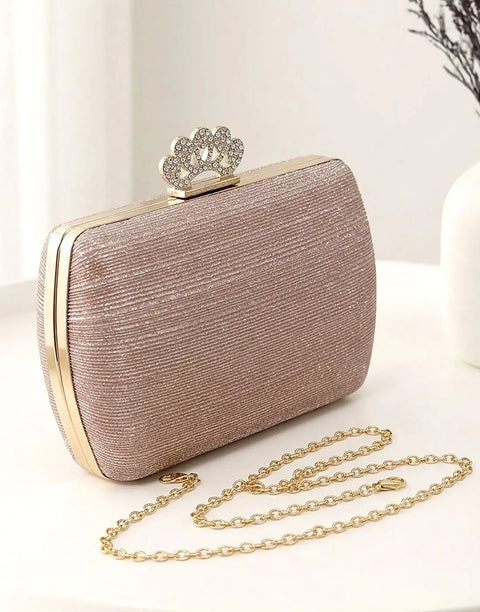 Glittering Rhinestone Crown Clasp Evening Clutch Bag for Brides & Wedding Guests