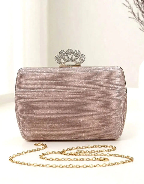 Glittering Rhinestone Crown Clasp Evening Clutch Bag for Brides & Wedding Guests