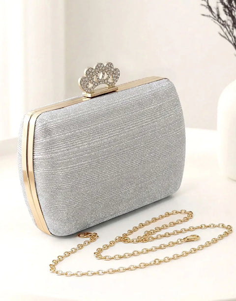 Glittering Rhinestone Crown Clasp Evening Clutch Bag for Brides & Wedding Guests