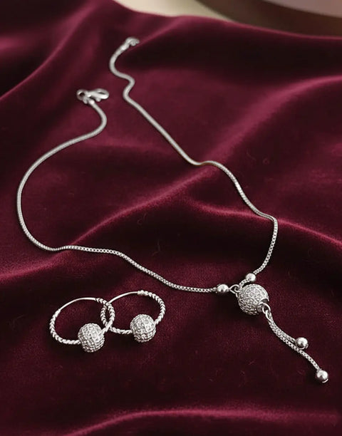 Adorable Ball Shaped Zircon Pendant & Earrings for Girls