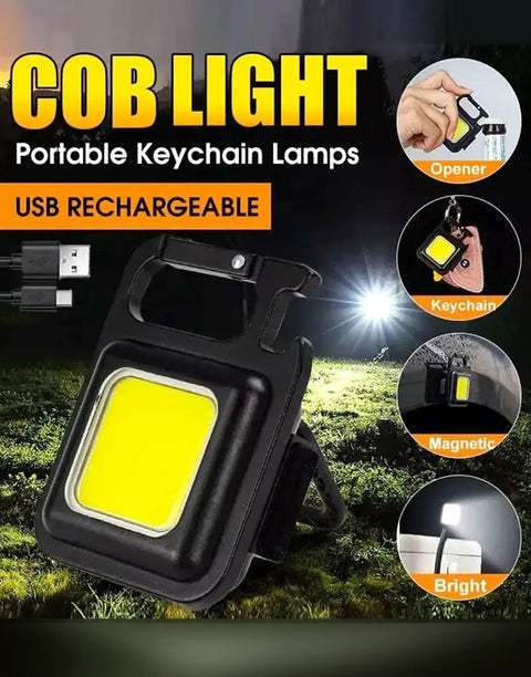 COB Rechargeable Pocket Keychain Flashlight with Bottle Opener & Magnet Base