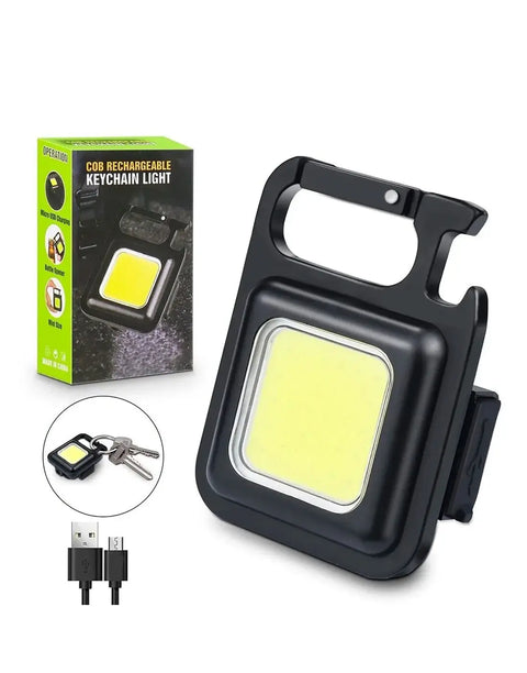 COB Rechargeable Pocket Keychain Flashlight with Bottle Opener & Magnet Base