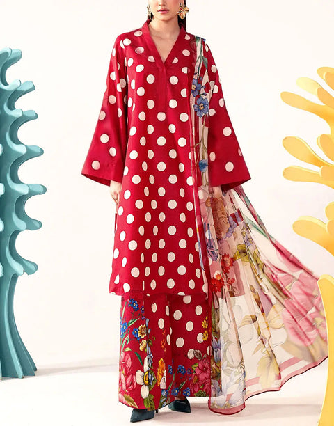 All-Over Polka Dot Print 3-Piece Lawn Dress 2026 with Soft Chiffon Dupatta