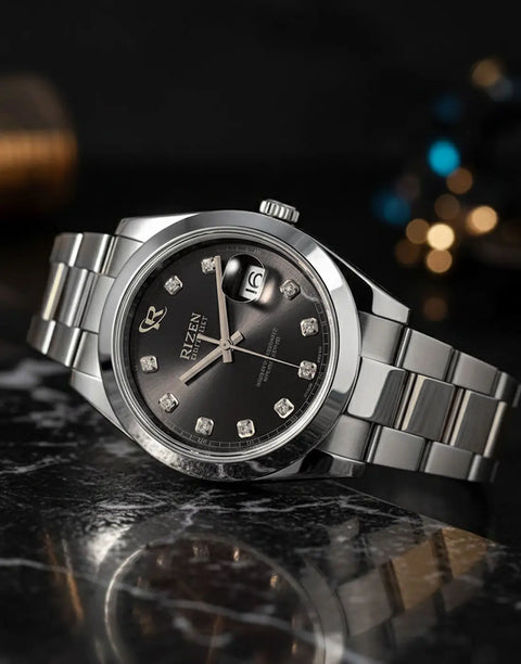 Rizen Oyster Perpetual Datejust Men’s Luxury Watch with Stainless Steel Chain