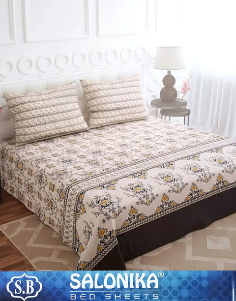 Salonika 3-Piece Mix Cotton King Size Bedsheet with Pillow Covers