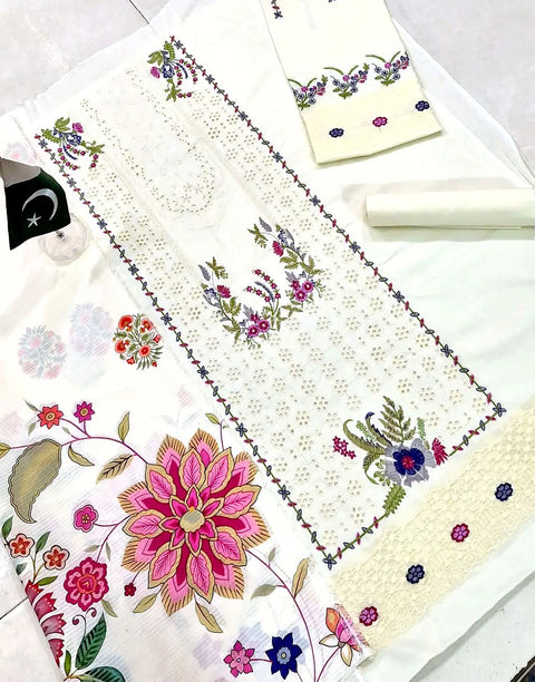 Heavy Schiffli Embroidered EID Lawn Suit with Digital Print Banadora Dupatta