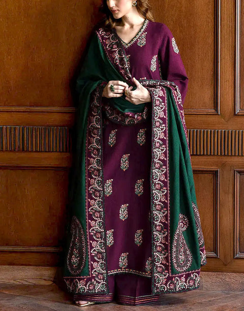 Traditional Embroidered EID Lawn Dress with Printed Bana Dora Dupatta