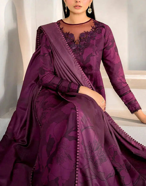 All-Over Digital Print Embroidered EID Lawn Dress with Silk Dupatta