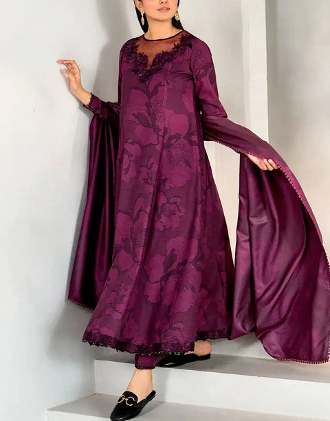 All-Over Digital Print Embroidered EID Lawn Dress with Silk Dupatta