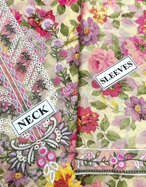 All-Over Flower Print Embroidered EID Lawn Suit with Emb. Chiffon Dupatta