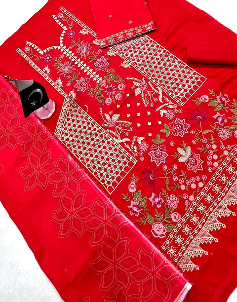 Heavy Embroidered EID Lawn Dress with Digital Print Banadora Dupatta