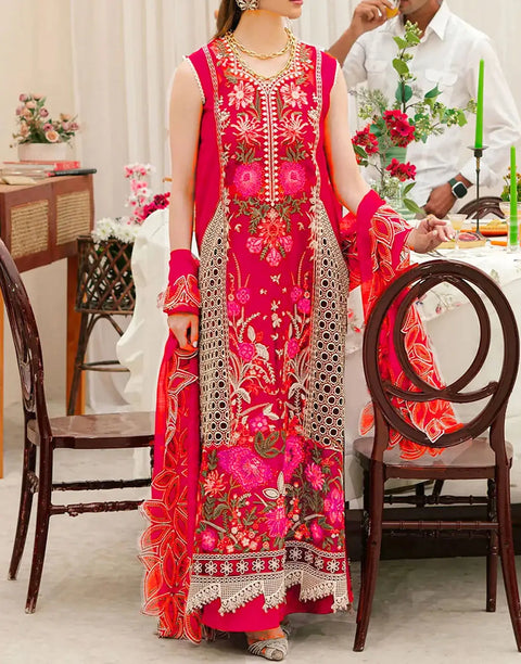 Heavy Embroidered EID Lawn Dress with Digital Print Banadora Dupatta