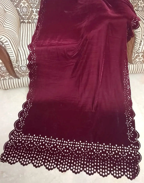 Women's Laser Cutwork Velvet Shawl for Weddings & Parties